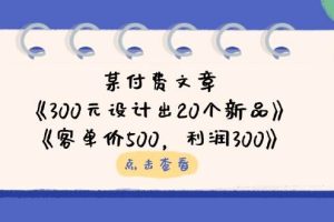 公众号付费文章：《300元设计出20个新品》+《客单价500，利润300》
