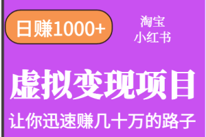 淘宝OR小红书虚拟变现，日赚1000+，多账号操作年收入几十W不等