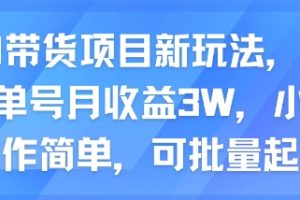 AI带货项目新玩法，实测单号月收益3W，小白操作简单，可批量起号