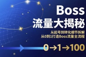 Boss流量大揭秘，从起号到转化细节拆解，从0到1打造Boss流量全流程