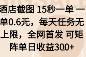 酒店截图15秒一单，一单0.6米，每天任务无上限，全网首发可矩阵单日收益3张【揭秘】