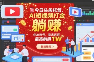 今日头条托管，AI短视频打金，你出账号，我来运营，最高躺賺1W【揭秘】