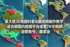 某大佬3D地图科普动画视频制作教学，适合做国内视频平台或者TK中视频、油管账号，賺美金