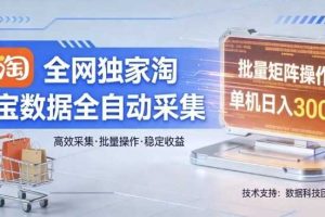 全网独家，淘宝数据全自动采集项目，批量可矩阵，单机轻松日入300【揭秘】