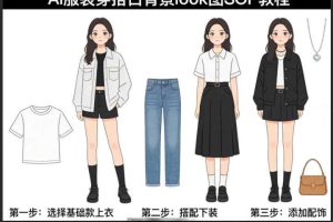 AI服装穿搭白背景look图SOP教程，不用会画画，提几句具体要求，AI就能还你一个奇迹