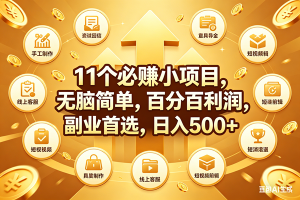 （18025期）11个必赚钱小项目，百分百有利润，无脑简单，副业首选，日入500+