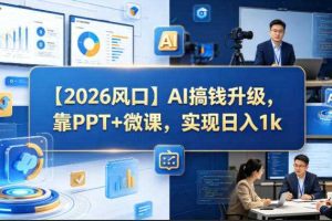 【2026风口】AI搞钱升级，靠PPT+微课，实现日入1k