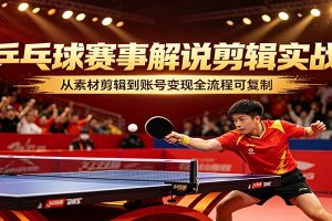 乒乓球赛事解说剪辑实战，从素材剪辑到账号变现全流程可复制