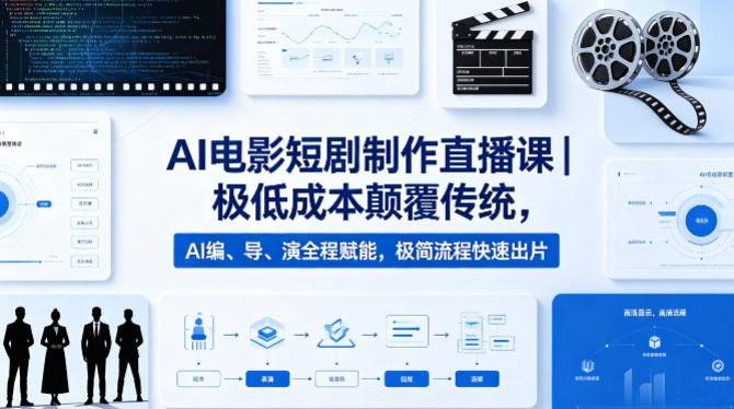 AI电影短剧制作直播课｜极低成本颠覆传统，AI编、导、演全程赋能，极简流程快速出片