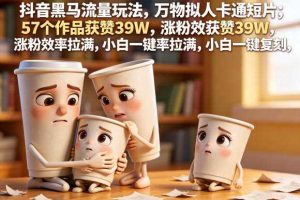 抖音黑马流量玩法,万物拟人卡通短片,57个作品获赞39W,涨粉效率拉满,小白一键复刻,保姆级拆解