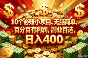 (18793期)10个必赚的小项目,百分百赚元子,无脑简单,副业首选,日入400+
