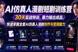 AI仿真人漫剧短剧训练营，30天实战特训，暴力输出成品，快速掌握全套AI仿真人漫剧创作与变现能力