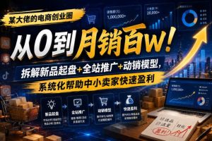 某大佬的电商创业圈从0到月销百W!拆解新品起盘+全站推广+动销模型,系统化帮助中小卖家快速盈利