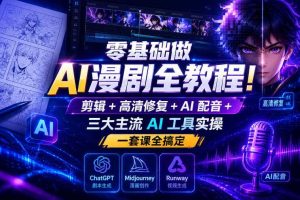 零基础做AI漫剧全教程!剪辑+高清修复+AI配音+三大主流AI工具实操,一套课全搞定