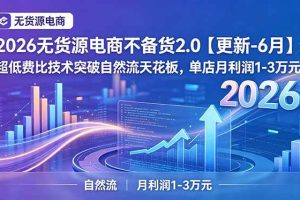 (18912期)2026无货源电商不备货2.0【更新-6月】:超低费比技术突破自然流天花板,单店月利润1-3万元
