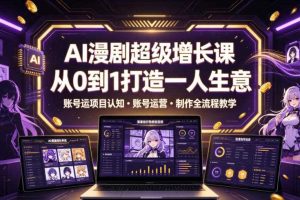 AI漫剧超级增长课，从0到1打造一人生意，项目认知・账号运营・制作全流程教学
