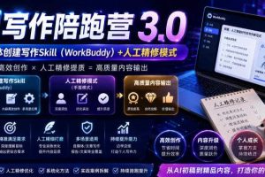 AI写作陪跑营3.0,Ai智能体创建写作skill(workbuddy)+人工手写模式(手搓模式),去除AI痕迹(头条号、公众号、百家号)