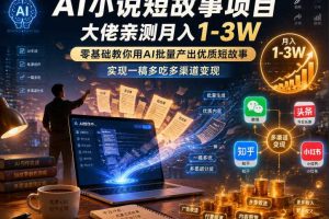 AI小说短故事项目,大佬亲测月入1-3W,零基础教你用AI批量产出优质短故事,实现一稿多吃多渠道变现(更新0624)