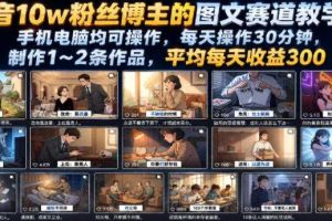 抖音10w粉丝博主的图文赛道教学,手机电脑均可操作,每天操作30分钟,制作1~2条作品,平均每天收益300