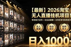 2026淘宝无人直播挂播项目!零违规不封号,全自动躺賺,全年旺季可矩阵放大,日入1000+【揭秘】