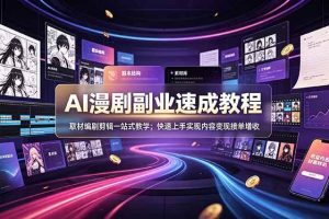(19157期)AI漫剧副业速成教程,取材编剧剪辑一站式教学;快速上手实现内容变现接单增收