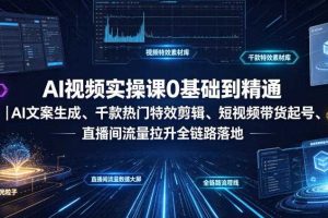 AI视频实操课0基础到精通|AI文案生成、千款热门特效剪辑、短视频带货起号、直播间流量拉升全链路落地