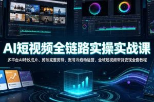 AI短视频全链路实操实战课|多平台AI特效成片、剪映完整剪辑、账号冷启动运营、全域短视频带货变现全套教程