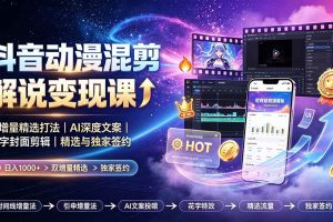 (19311期)抖音动漫混剪解说变现课:双增量精选打法|AI深度文案|花字封面剪辑| 精选与独家签约日入1000+