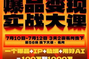爆品变现实战大课,从爆品,到流量,到成交,一个爆品+IP+私域+用好AI=100W到1000W(7月10-12日)